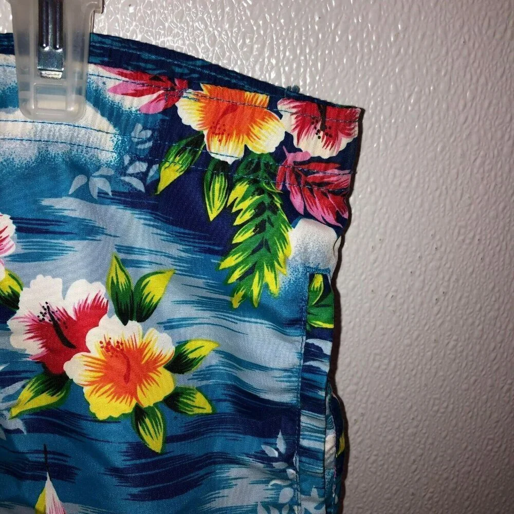 VTG Polo Sport Ralph Lauren Mens Large Blue Hawaiian Floral Shorts Swim Trunks L